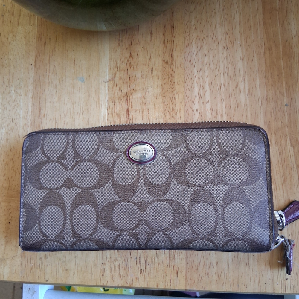 Coach Brown Signature Zip Wallet